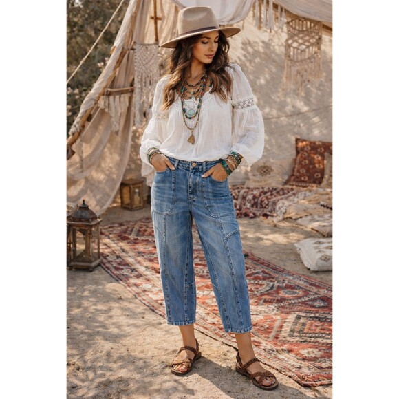 Pilcro Denim - Pilcro Anthropologie Front Pocket 25" Crop Jeans Boho Stretch Women Size 27 (J3)